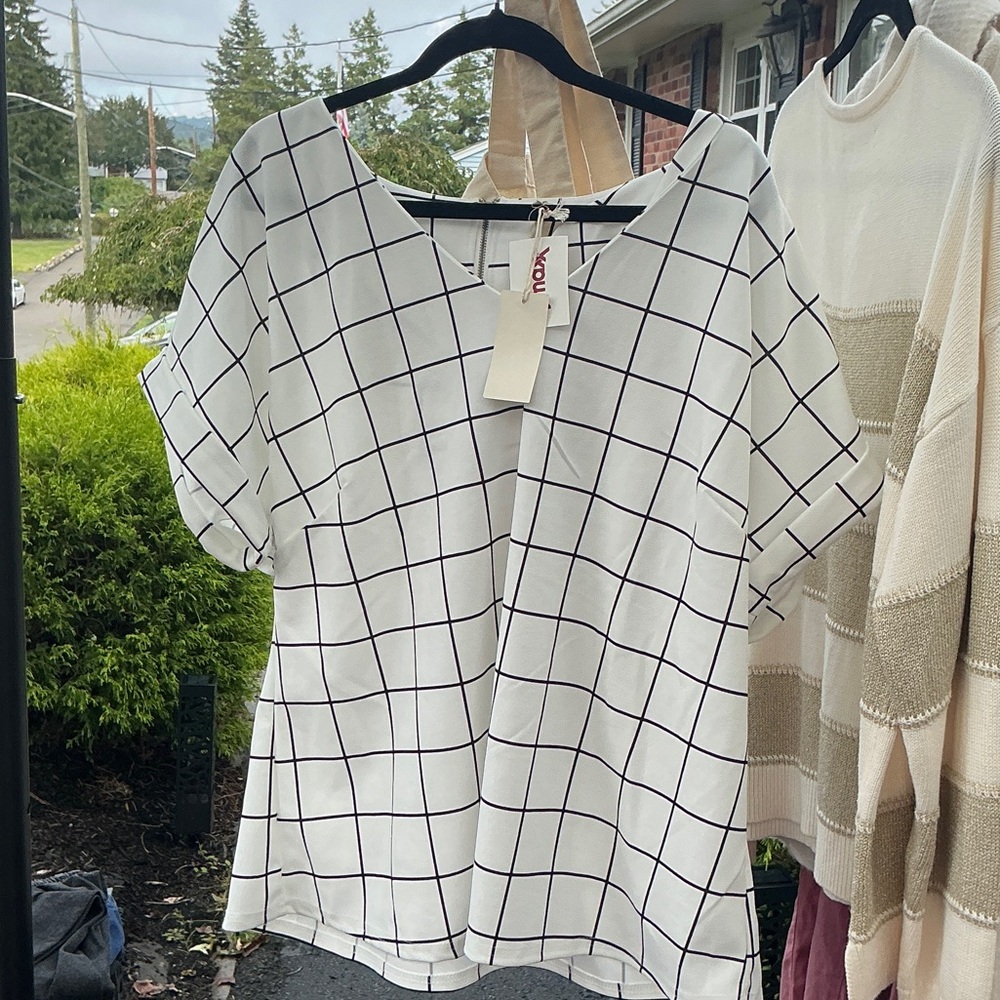 MELLODAY White Checkered Blouse